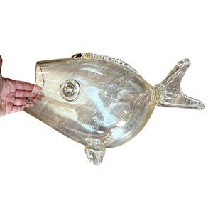 Vintage MCM Hand Blown Clear Glass Fish Vase/Terrarium